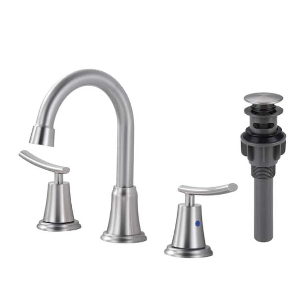 ALEASHA 8 in. Widespread Double Handle Bathroom Sink Faucet in Brushed Nickel