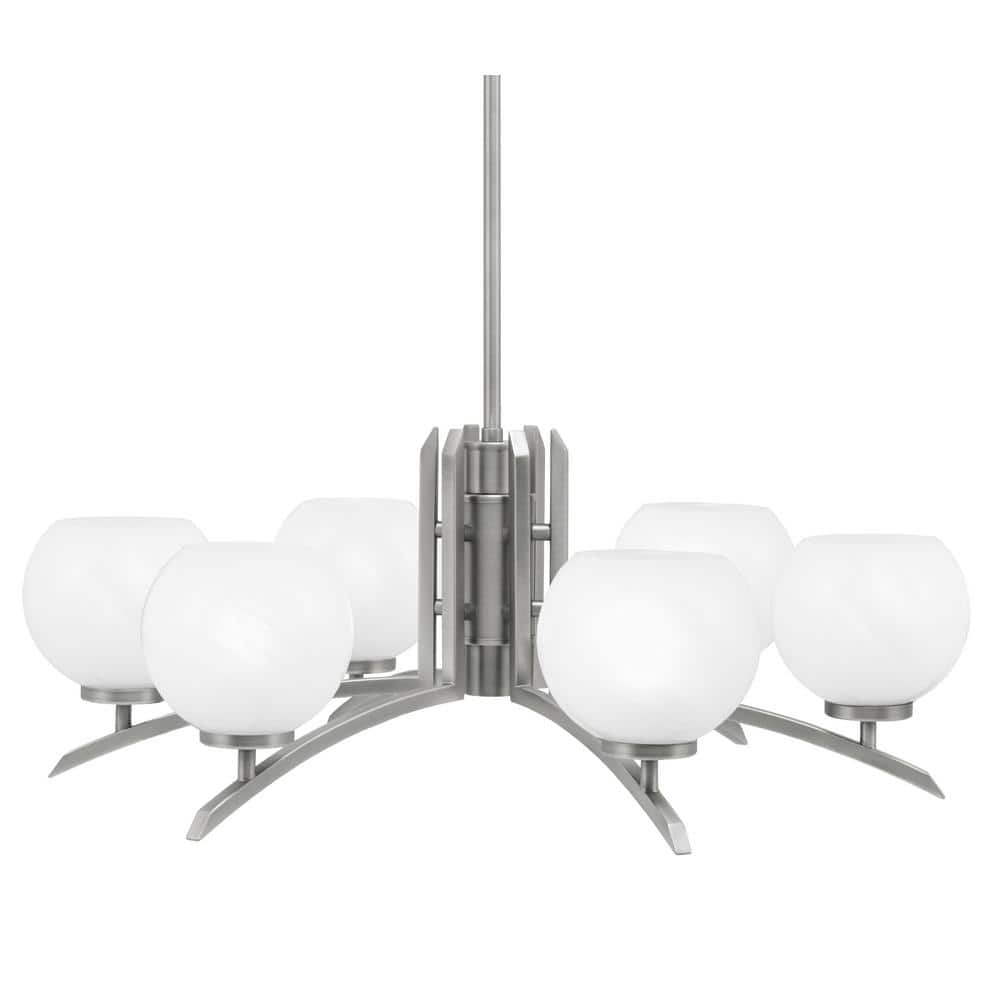 Siena 26.25 in. 6 Light Graphite Chandelier with White Marble Glass Shades