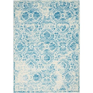 Jubilant Teal Blue 5 ft. x 7 ft. Moroccan Farmhouse Area Rug