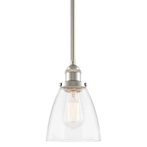 Kira Home Porter 60-Watt 1-Light Brushed Nickel Industrial Island Pendant Light with Clear Shade, No Bulb Included