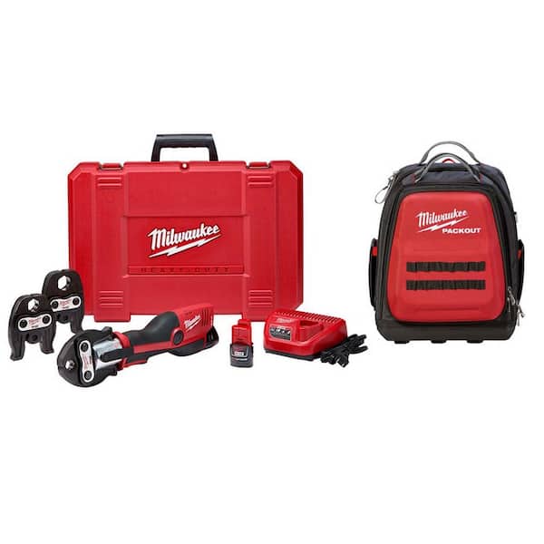 M12 12-Volt Lithium-Ion Force Logic 3/4 in. - 1 in. Copper Press Tool Kit with 3 Jaws Included and PACKOUT Backpack