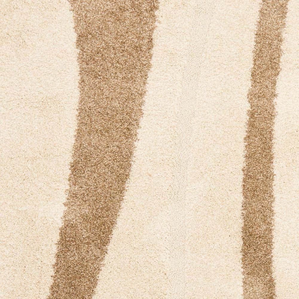 Cream and Dark Brown Square Shag Area Rug