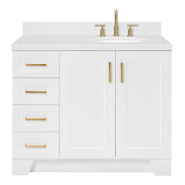 Taylor 42 in. W x 22 in. D x 36 in. H Single Sink Freestanding Bath Vanity in White with Carrara Quartz Top