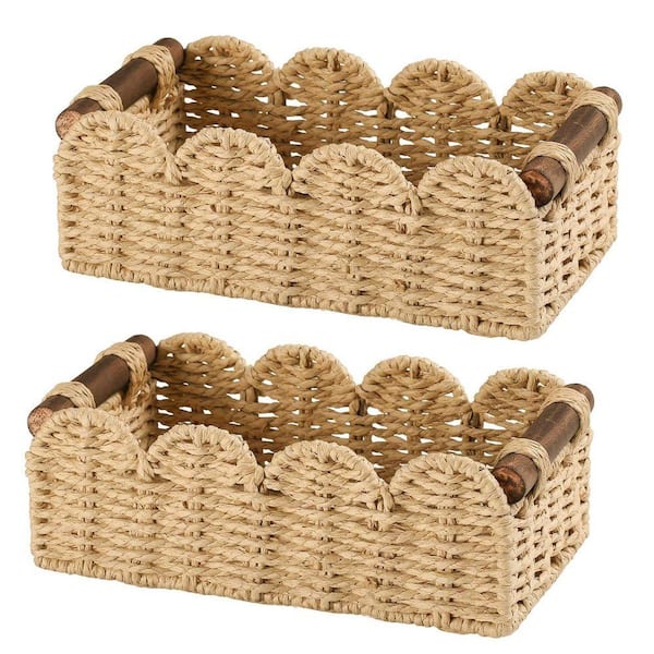 Beige 12 in. x 4.5 in. Woven Basket 3 Packs, Cotton Storage Basket