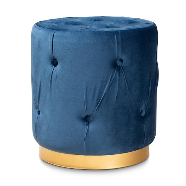 Baxton Studio Gaia Navy Blue Velvet Button Tufted Ottoman