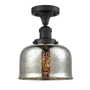 Bell 8 in. 1-Light Oil Rubbed Bronze Semi-Flush Mount with Silver Plated Mercury Glass Shade