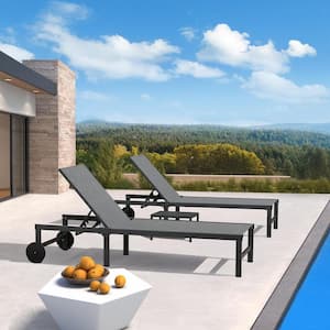 Outdoor Metal Chaise Lounge Chairs Set with Wheels for Beach Patio Reclining Sunbathing Lounger, Mixed Gray