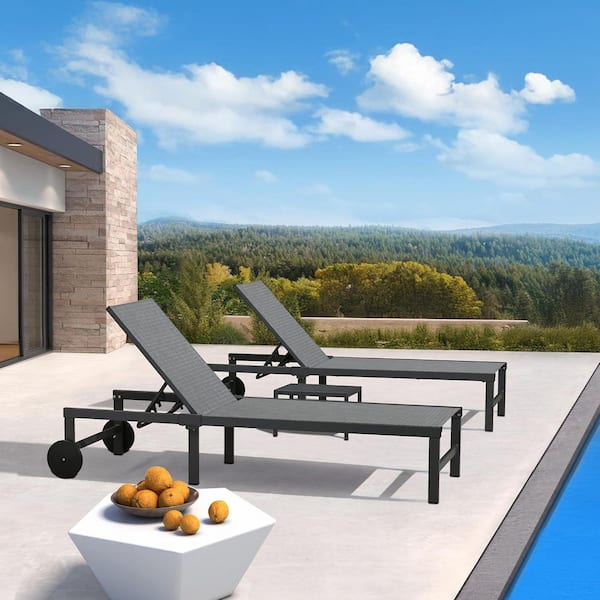 PURPLE LEAF Outdoor Metal Chaise Lounge Chairs Set with Wheels for Beach Patio Reclining Sunbathing Lounger, Mixed Gray