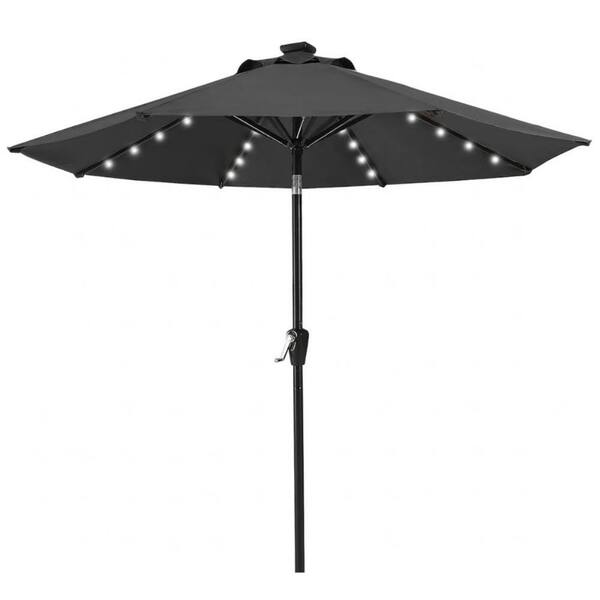 9 ft. Aluminum Solar Powered Market Patio Umbrella with 32 LED Lights in Dark Gray