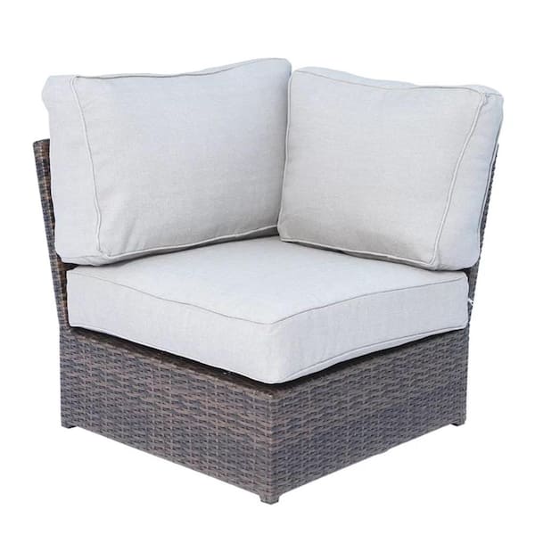 Espresso Wicker Outdoor Corner Wedge Patio Dining Chair with Gray Cushions