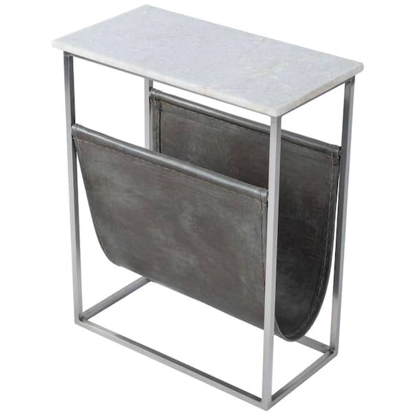 Butler Specialty Company Koler 18 in. W Rectangular Off White Marble, Leather and Metal Magazine End Table