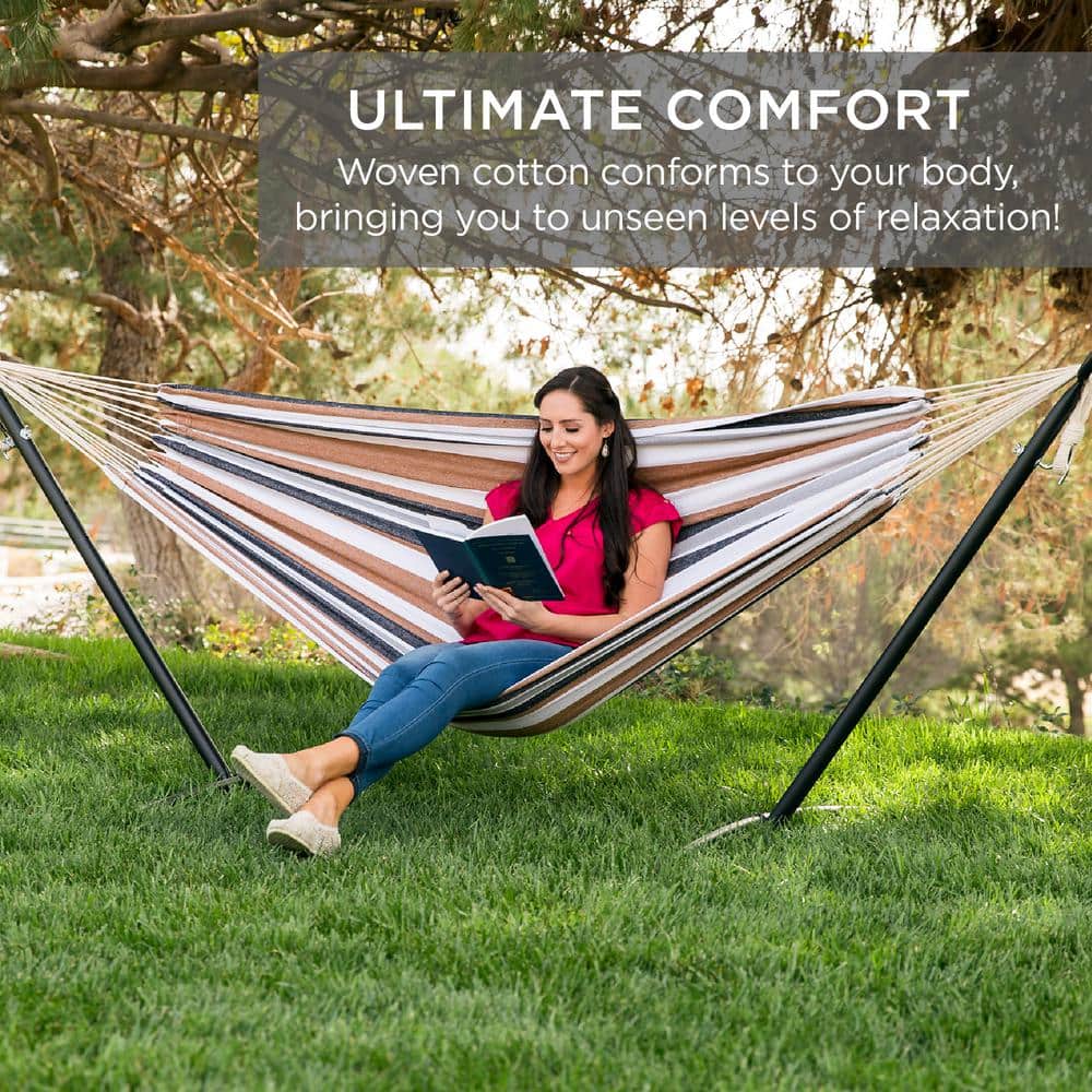 Desert Stripes 2-Person Cotton Hammock with Steel Stand