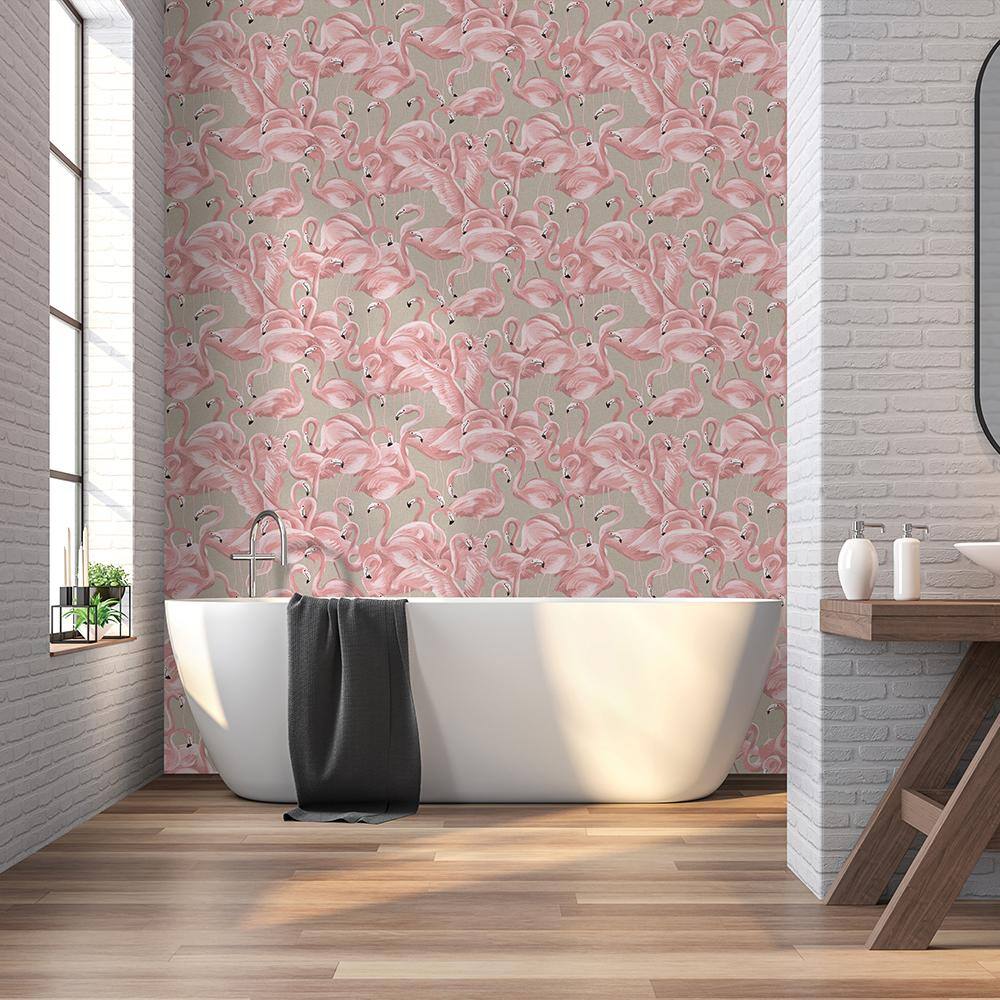 Ballerina Pink Flamingo Vinyl Peel and Stick Wallpaper Roll