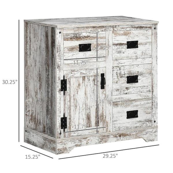 HOMCOM Rustic White Buffet 4-Drawers and One Cupboard 838-231WT - The Depot