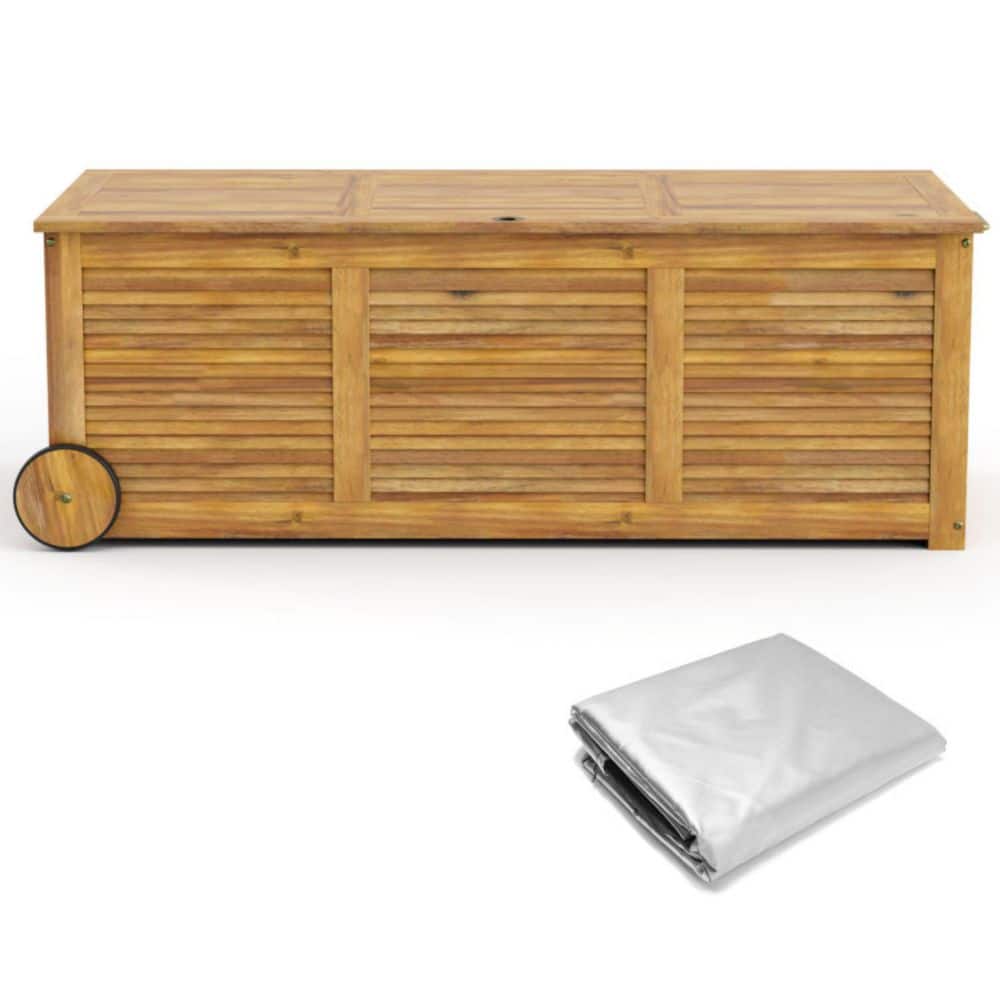 48 Gal. Rolling Wood Deck Box with 2 Wheels and Fabric Cover, Garden Storage Bench for Porch, Backyard price history on PriceWatchPro