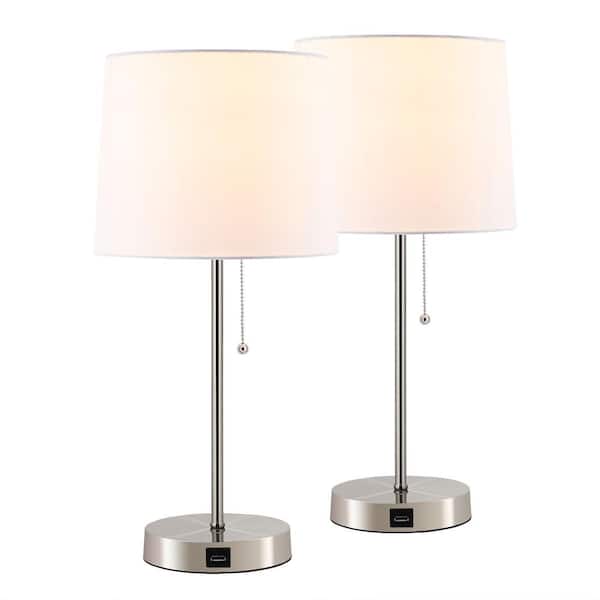 Pair of Marble Table Lamp Bedside Lights Copper Detail and White Fabric Shades 