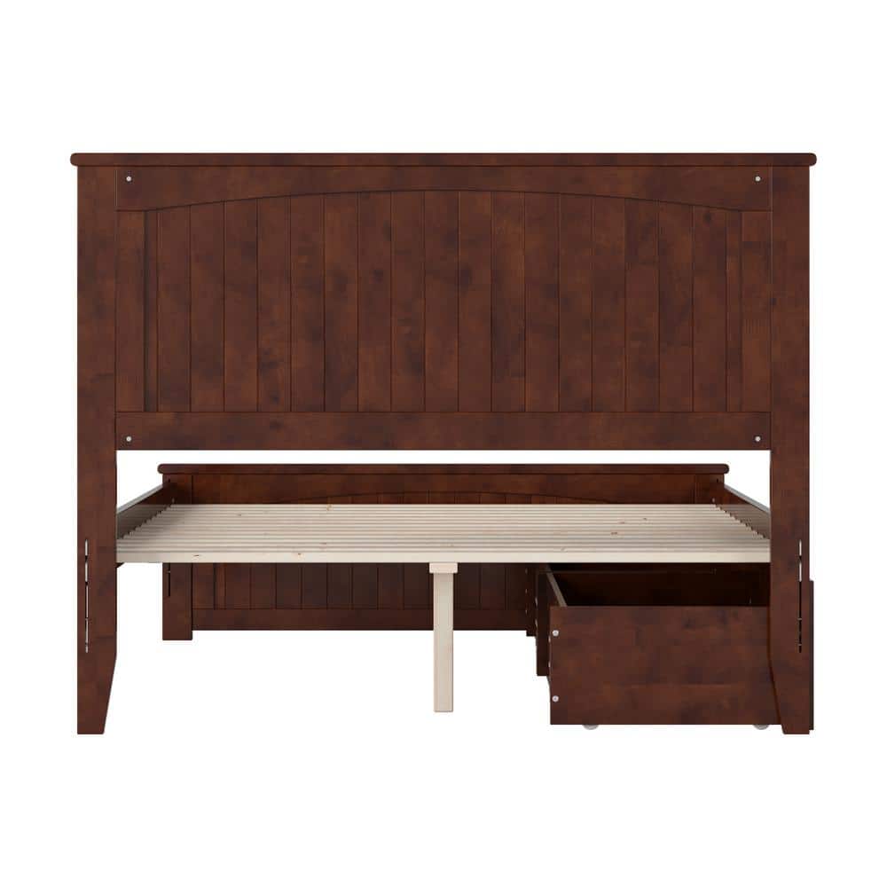 Nantucket Walnut Full Wood Platform Bed with Storage Drawers