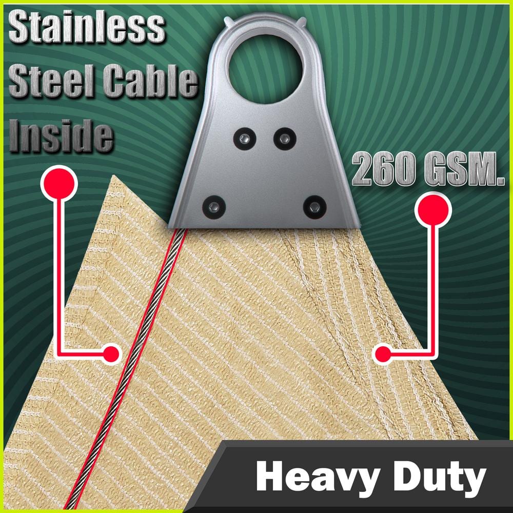 16' x 18' Brown HDPE Rectangle Shade Sail with Stainless Steel Rings