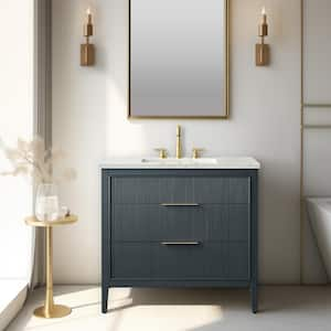 Emma 36 in. W Bath Vanity in Vintage Blue with Engineered Stone Top in Arabescato with White Sink