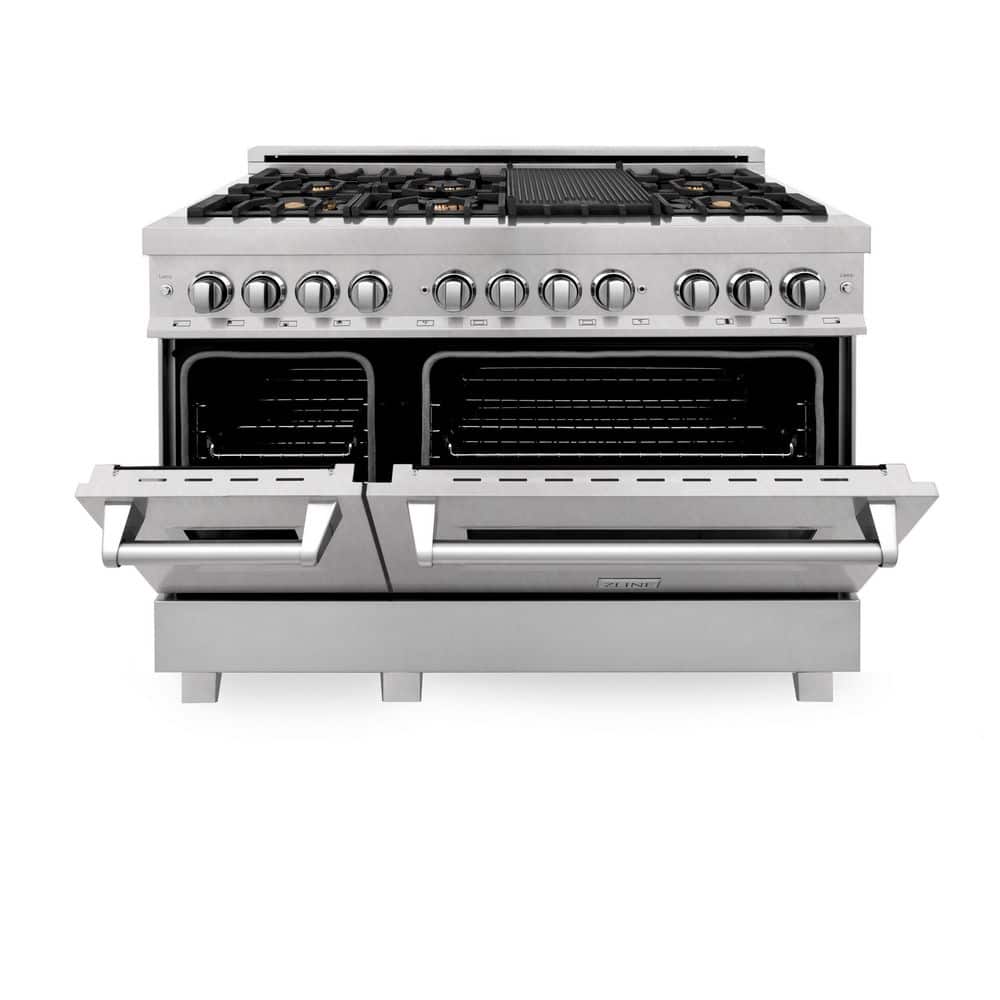 ZLINE 48" Stainless Steel Dual Fuel Range with Brass Burners