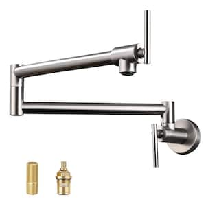 Restaurant Wall Mount Pot Filler Faucet Double Handle in Brushed Nickel