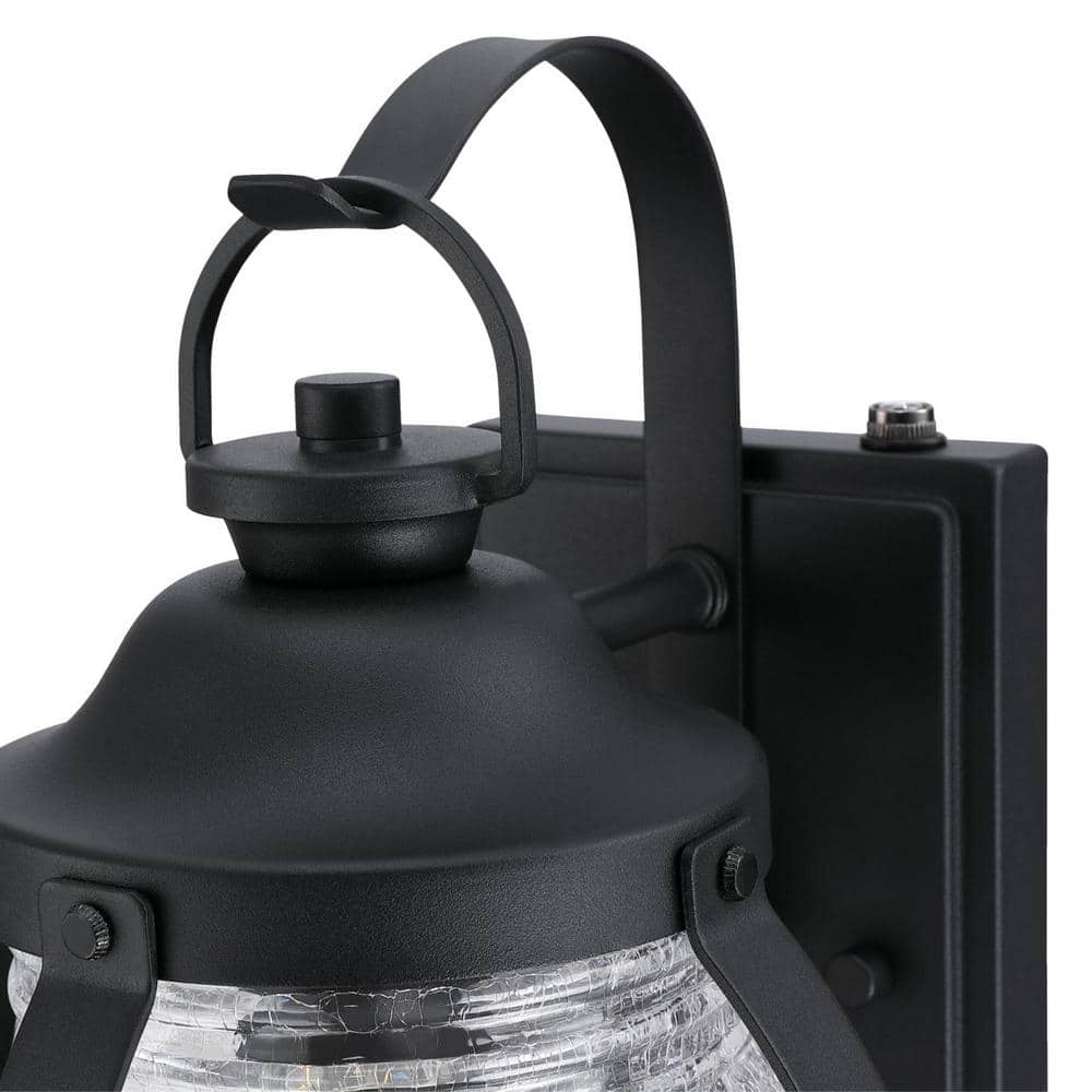 Textured Black Outdoor Wall Light with Clear Crackle Glass