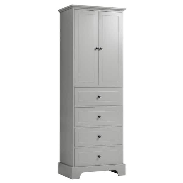 23.60 in. W x 15.70 in. D x 68.10 in. H Freestanding Gray Linen Cabinet with Adjustable Shelf