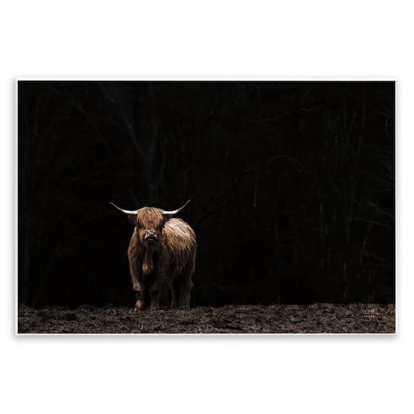 Stupell Industries Dark Contrast Highland Cow by Nathan Larson Unframed Animal Graphic Art Print 13 in. x 19 in.