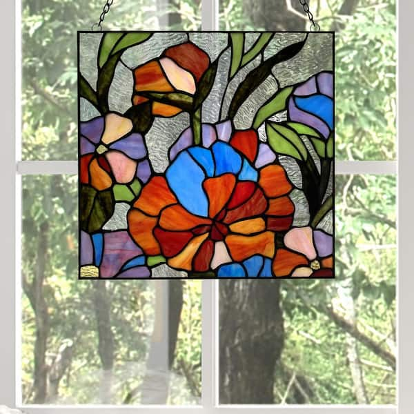 River of Goods Wine Glass Trio Stained Glass Window Panel Set, Red