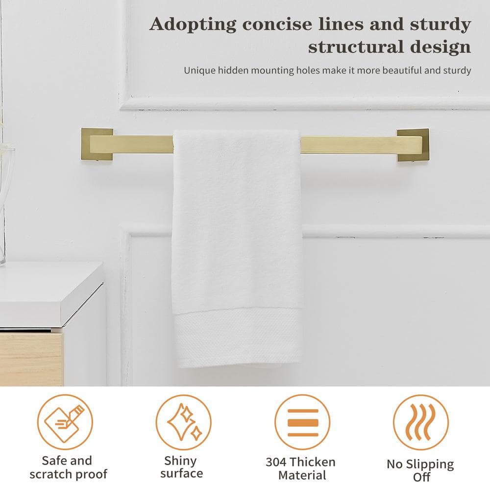 Brushed Gold 5-Piece Bathroom Hardware Set with Towel Bar