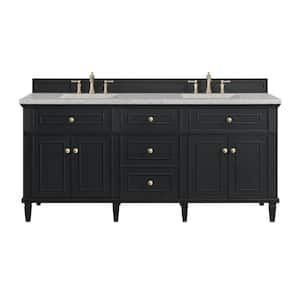 Lorelai 72.0 in. W x 23.5 in. D x 34.06 in. H Double Bathroom Vanity in Black Onyx with Eternal Jasmine Pearl Quartz Top