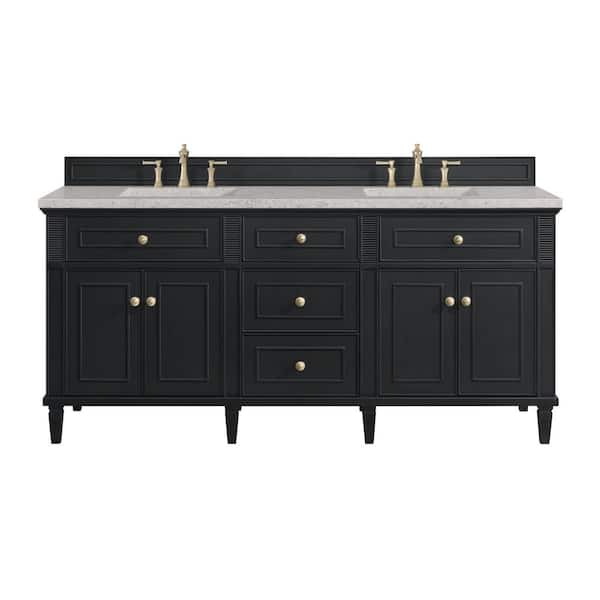 James Martin Vanities Lorelai 72.0 in. W x 23.5 in. D x 34.06 in. H Double Bathroom Vanity in Black Onyx with Eternal Jasmine Pearl Quartz Top