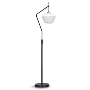 Cafe 69 in. Dark Bronze Dimmable LED Arc Floor Lamp with White Glass Shade and LED Vintage Bulb