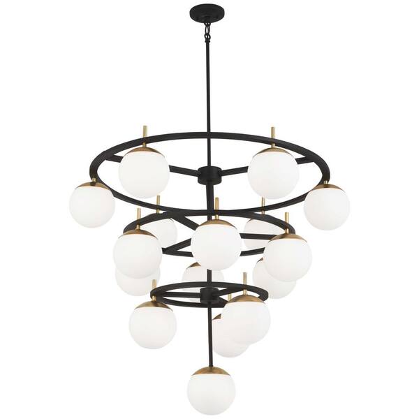 George Kovacs Alluria 16-Light Weathered Black with Autumn Gold Chandelier with Etched Opal Glass Shade