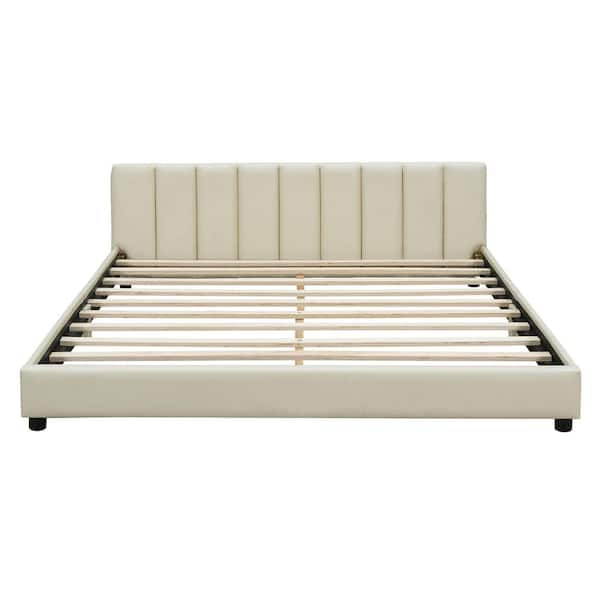 Beige Wood Frame Queen/Twin XL PU Upholstered Platform Bed, Mother and Child Bed