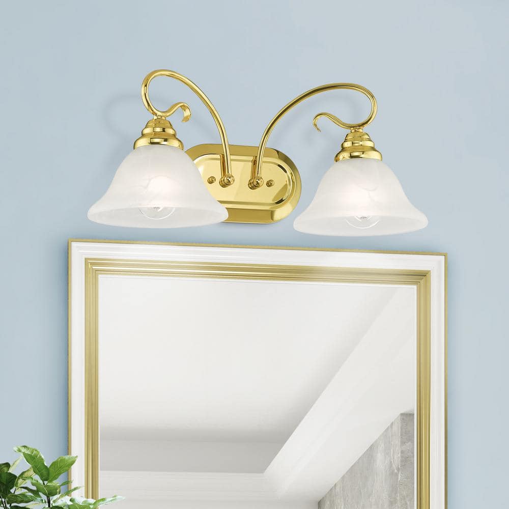 Polished Brass 2-Light Vanity with White Alabaster Glass