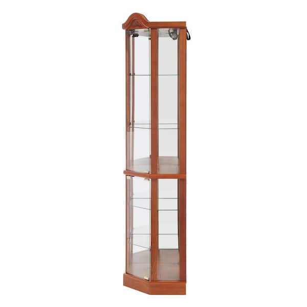 16.73 in x 16.73 in x 71.93in 6 Shelf Oak MDF Glass Ready to Assemble Diagonal Kitchen Cabinet with OAK Lights