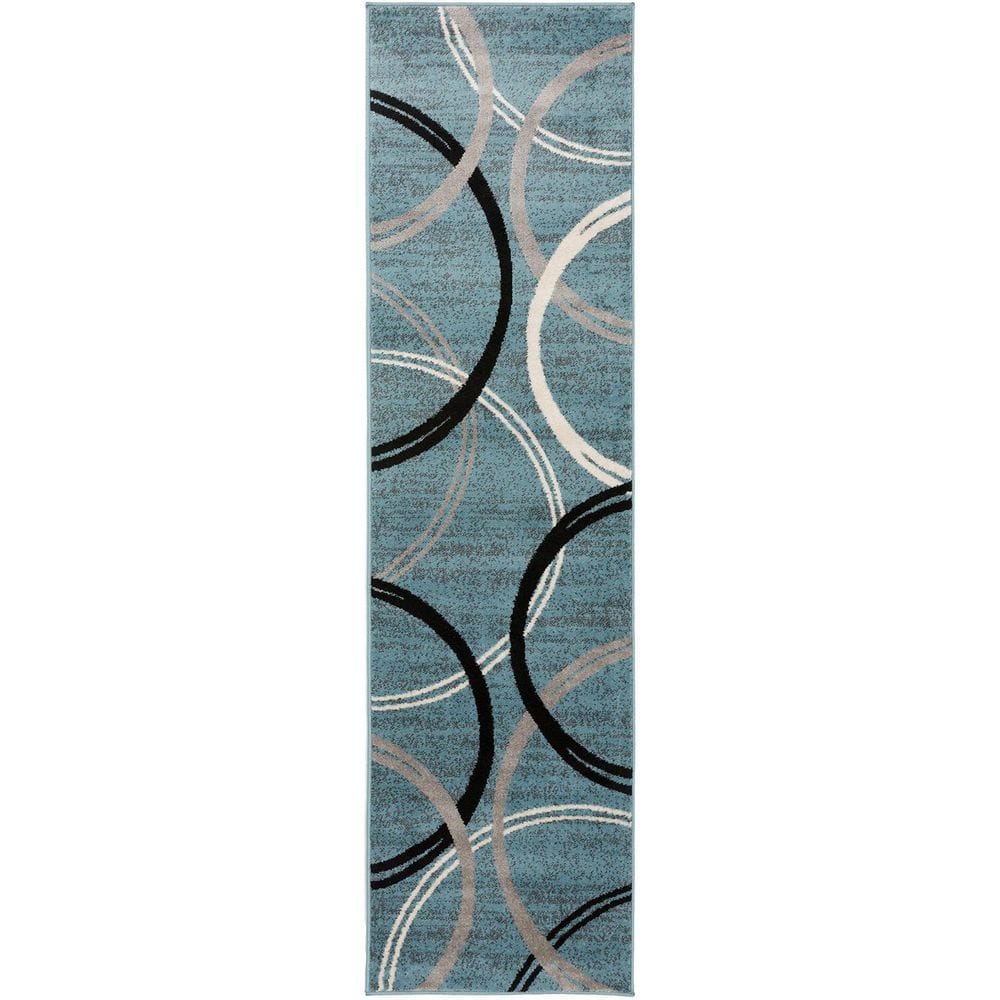 Blue Polypropylene 2 ft. x 10 ft. Geometric Indoor Runner Rug