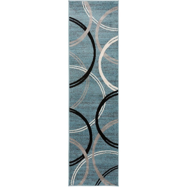 Unbranded Blue Polypropylene 2 ft. x 10 ft. Geometric Indoor Runner Rug