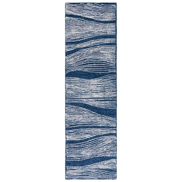 Metro Navy/Ivory 2 ft. x 8 ft. Abstract Waves Runner Rug