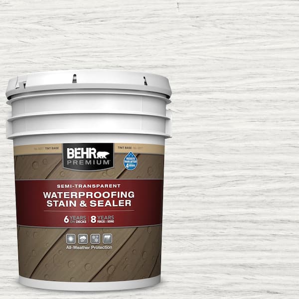 BEHR PREMIUM 5 gal. #ST-210 Ultra Pure White Semi-Transparent Waterproofing Exterior Wood Stain and Sealer
