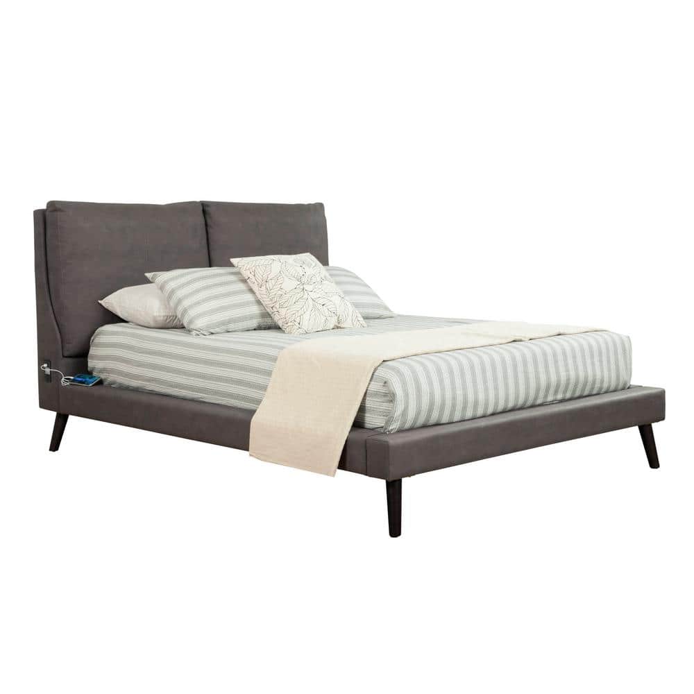 Gabriela Gray Upholstery, Black Legs Wood Frame California King Platform Be