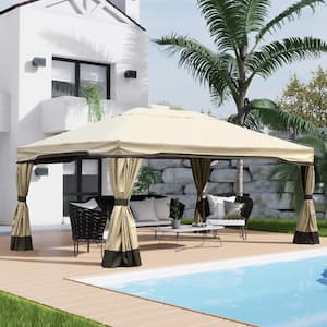 16 ft. x 12 ft. Khaki Aluminum Frame Outdoor Patio Soft Top Gazebo Party Event Canopy Tent w/Curtain and Mosquito Net