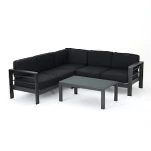 Valentina 4-Piece Aluminum Outdoor Sectional Set with Dark Grey Cushions