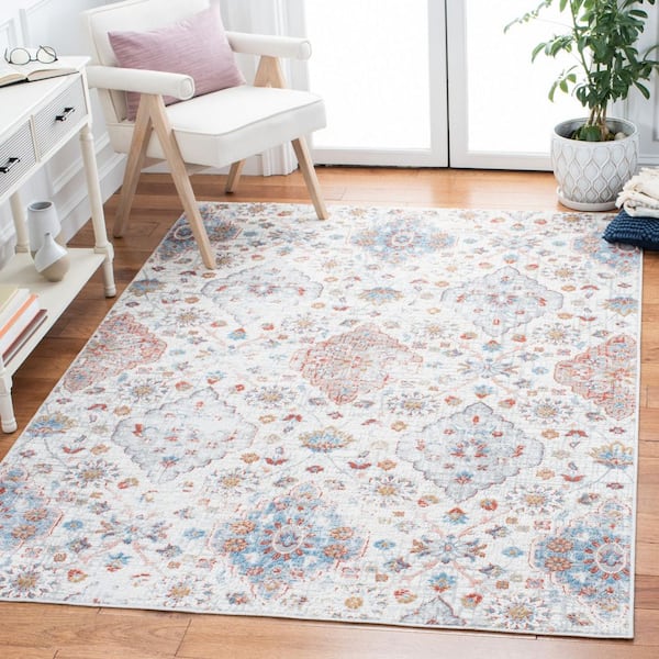 Shivan 5 ft. x 7 ft. Ivory/Rust Diamond Distressed Area Rug