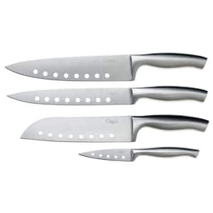 5-Piece Stainless Steel Knife and Sharpener Set, with Japanese Stainless Steel Slotted Blades