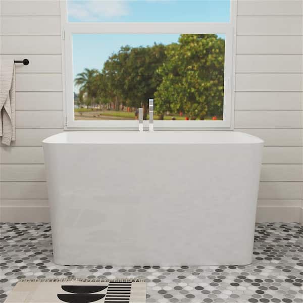 Mokleba 47 in. Acrylic Flatbottom Not Whirlpool Freestanding Japanese Soaking Bathtub with Pedestal Soking SPA Tub in White