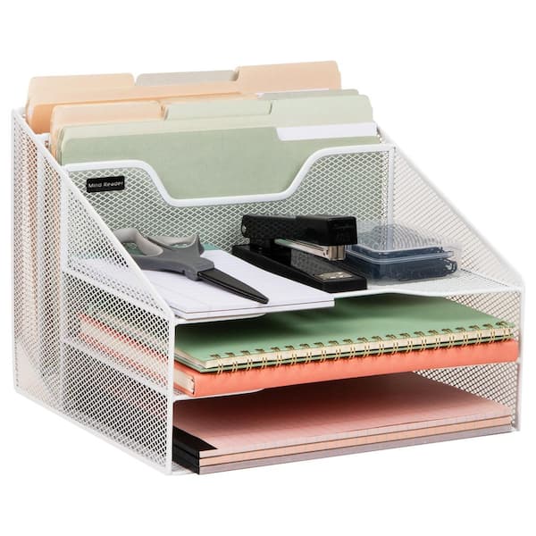 12.5 in. L x 11.5 in. W x 9.5 in. H File Organizer Desk Organizer Paper Tray Metal, White