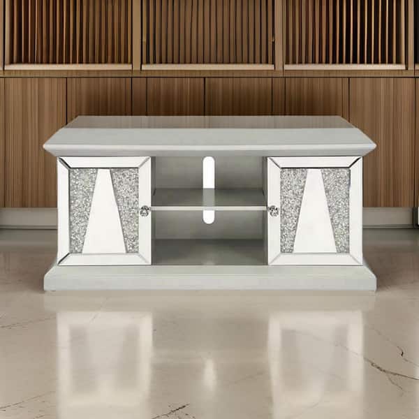 Benjara Silver TV Stand Fits TVs up to 66.75 to 71.75 in. with 2-Shelves