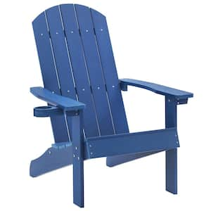 HIPS Plastic Adirondack Chair With Cup Holder, Weather Resistant, Patio Outdoor Chairs, For Deck Porch Garden-Navy blue